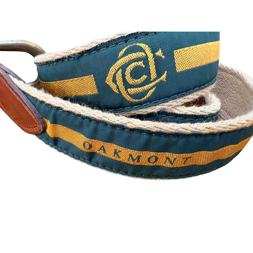 Oakmont Country Club Men’s Woven Belt Size 36/90 YRI Leather Canvas Green Gold